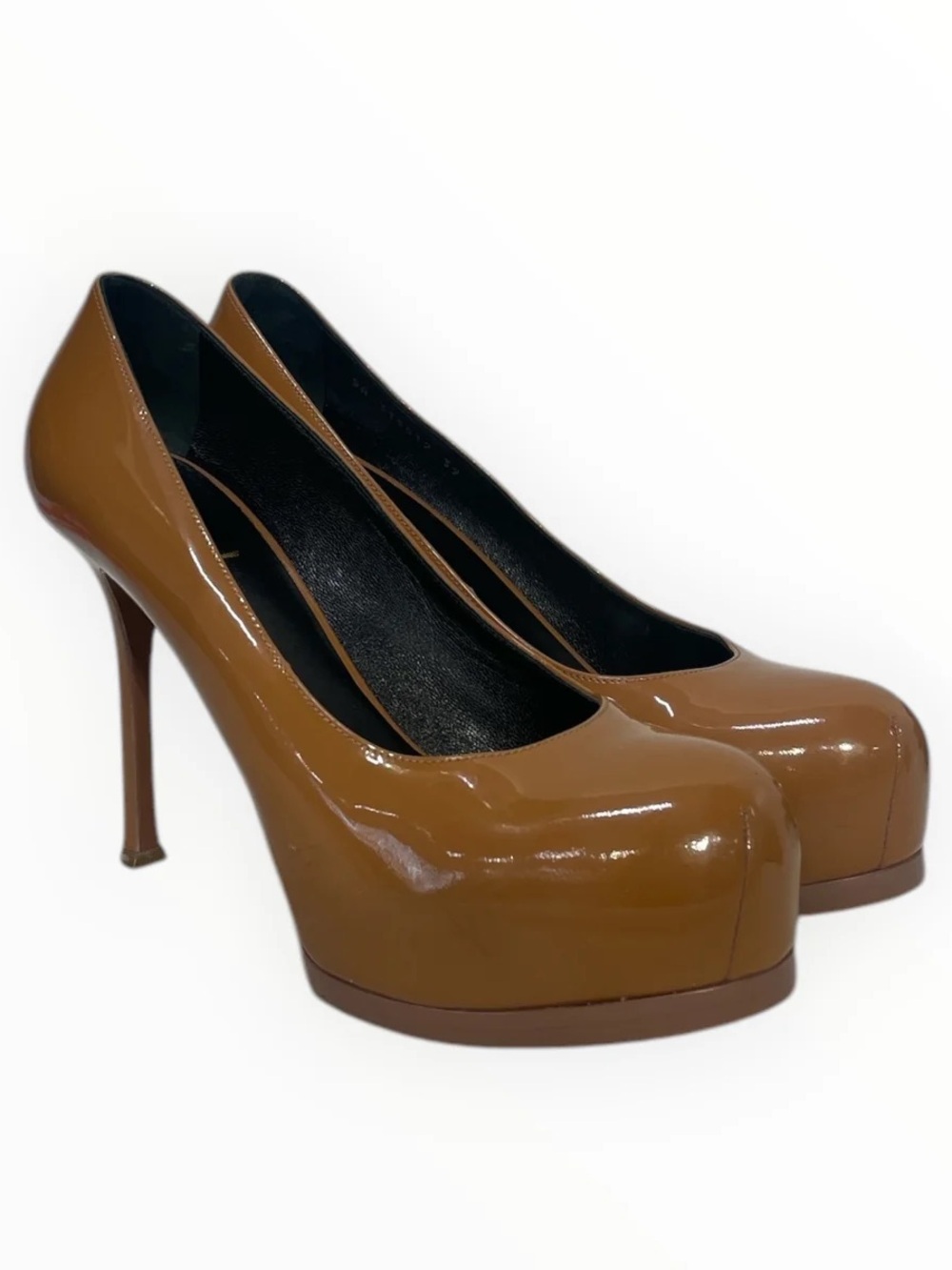 Saint Laurent Brown Patent Leather Platform Pumps